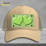 Lime Green White Quatrefoil Lime Green Center Hearts Novelty License Plate Hat Mesh / Khaki