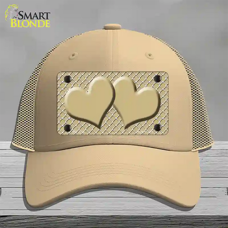 Gold White Quatrefoil Gold Center Hearts Novelty License Plate Hat Mesh / Khaki