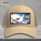 Route 66 8 Flags Clouds Novelty License Plate Hat Mesh / Khaki