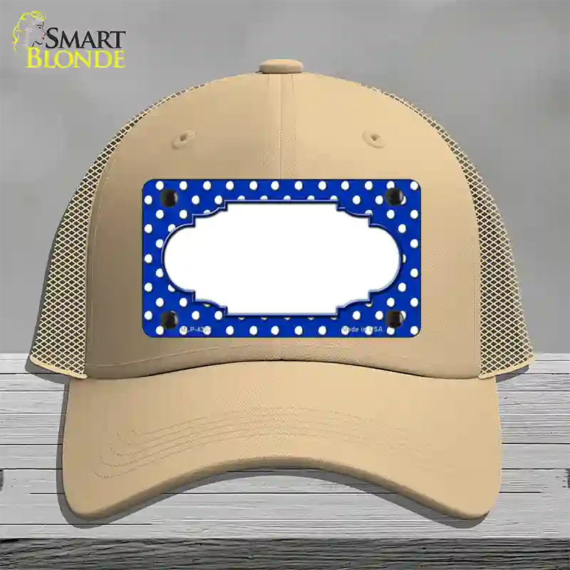 Scallop Blue White Polka Dot Novelty License Plate Hat Mesh / Khaki