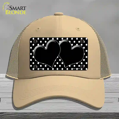Black White Polka Dot Center Hearts Novelty License Plate Hat Mesh / Khaki
