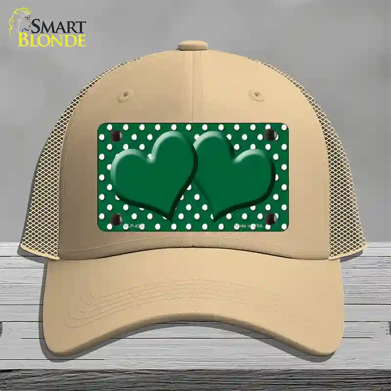 Green White Polka Dot Center Hearts Novelty License Plate Hat Mesh / Khaki