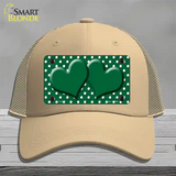 Green White Polka Dot Center Hearts Novelty License Plate Hat Mesh / Khaki