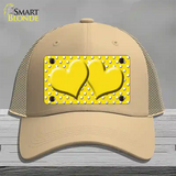 Yellow White Polka Dot Center Hearts Novelty License Plate Hat Mesh / Khaki