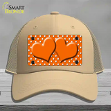 Orange White Polka Dot Center Hearts Novelty License Plate Hat Mesh / Khaki