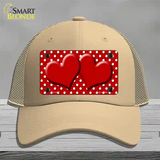 Red White Polka Dot Center Hearts Novelty License Plate Hat Mesh / Khaki