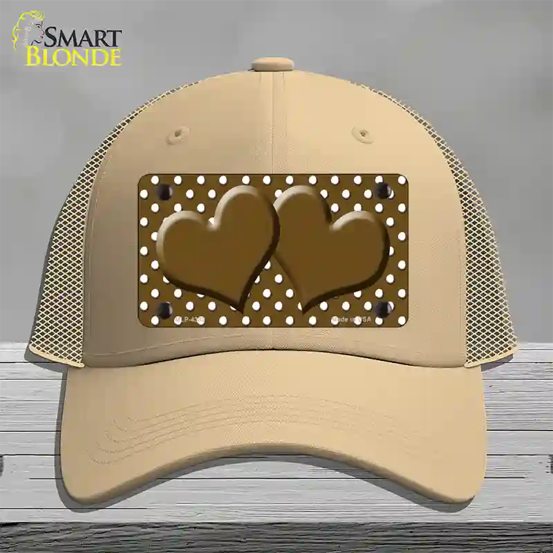 Brown White Polka Dot Center Hearts Novelty License Plate Hat Mesh / Khaki