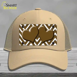 Brown White Large Chevron Brown Center Hearts Novelty License Plate Hat Mesh / Khaki