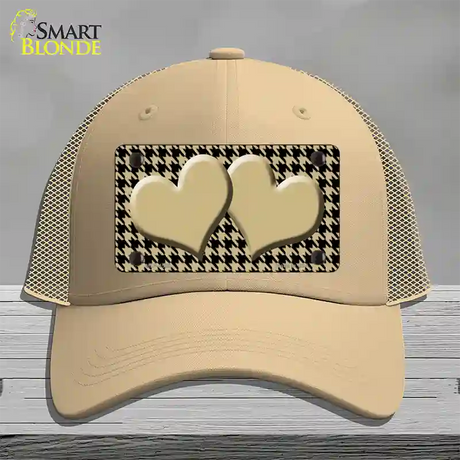 Gold Black Houndstooth Gold Center Hearts Novelty License Plate Hat Mesh / Khaki