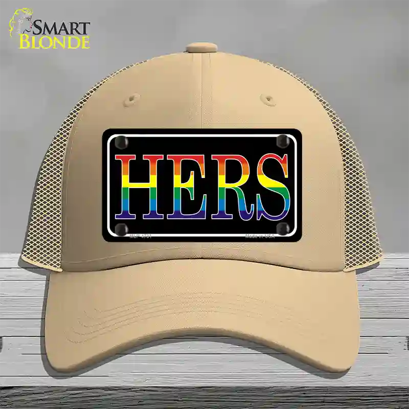 Hers Rainbow Novelty License Plate Hat Mesh Khaki