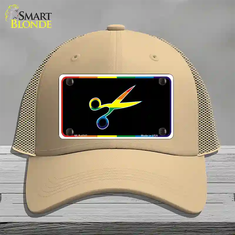 Scissors Novelty License Plate Hat Mesh Khaki