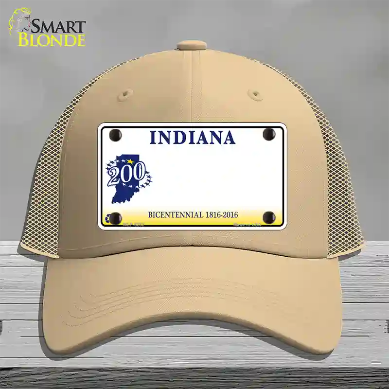 Indiana State Bicentennial Novelty License Plate Hat Mesh / Khaki