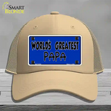 Worlds Greatest PaPa Novelty License Plate Hat Mesh / Khaki
