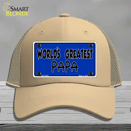 Worlds Greatest PaPa Novelty License Plate Hat Mesh / Khaki