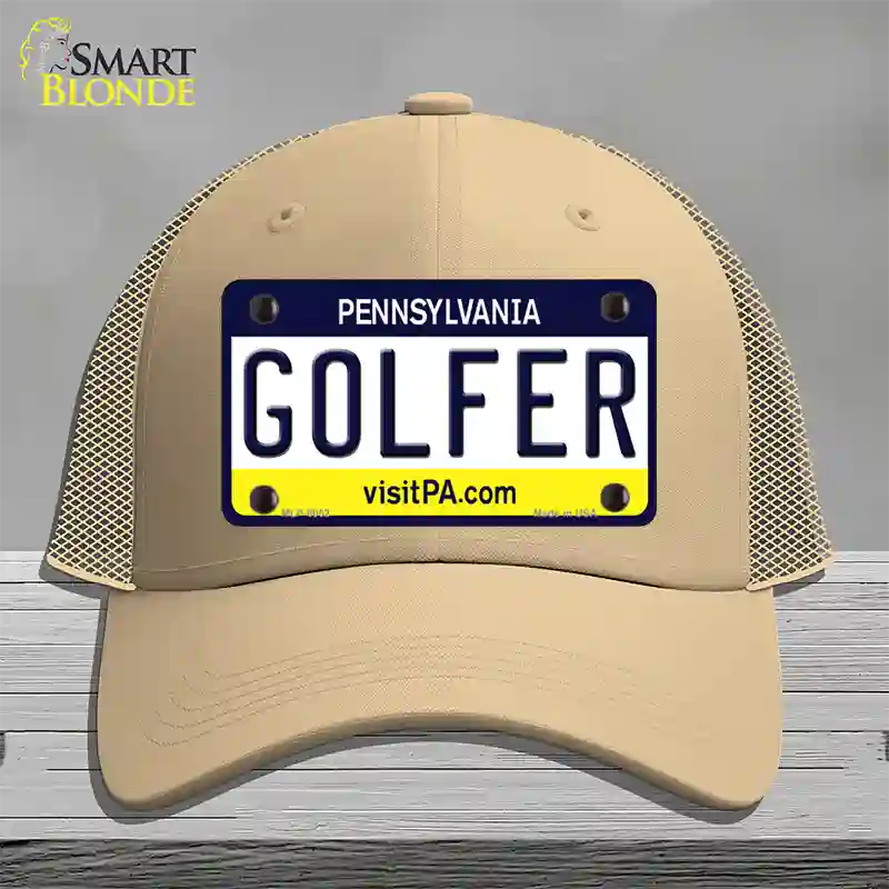 Golfer Pennsylvania State Novelty License Plate Hat Mesh / Khaki