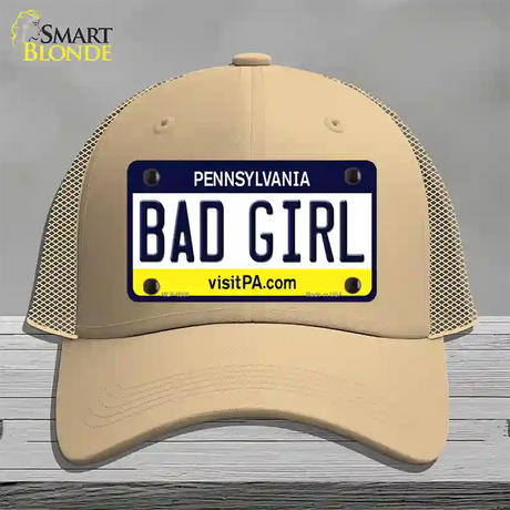 Bad Girl Pennsylvania State Novelty License Plate Hat Mesh / Khaki