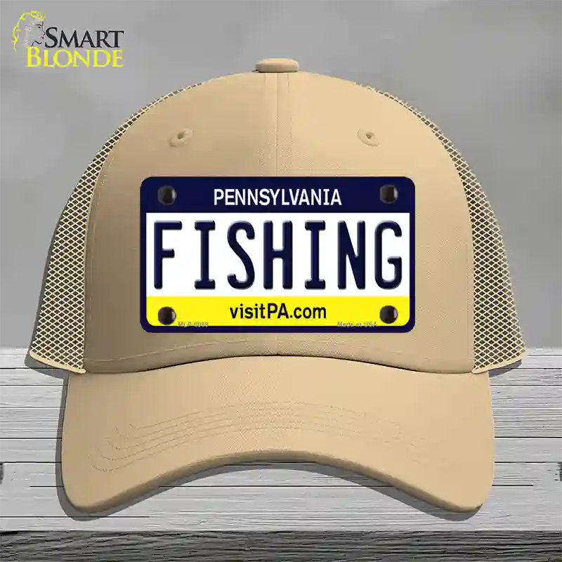 Fishing Pennsylvania State Novelty License Plate Hat Mesh / Khaki