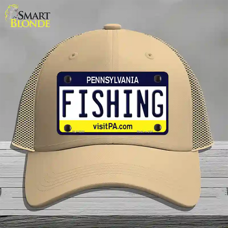 Fishing Pennsylvania State Novelty License Plate Hat Mesh / Khaki
