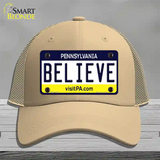 Believe Pennsylvania State Novelty License Plate Hat Mesh / Khaki