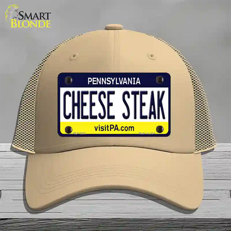 Cheese Steak Pennsylvania State Novelty License Plate Hat Mesh / Khaki