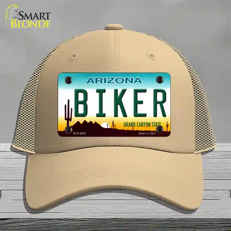 Arizona Biker Novelty License Plate Hat Mesh / Khaki