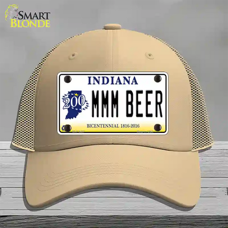 MMM Beer Indiana Novelty License Plate Hat Mesh / Khaki