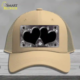 Black White Owl Hearts Oil Rubbed Novelty License Plate Hat Mesh / Khaki