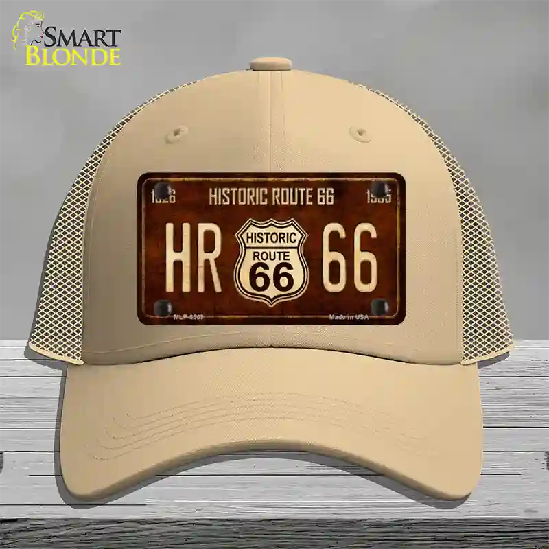Historic Route 66 Vintage Novelty License Plate Hat Mesh Khaki