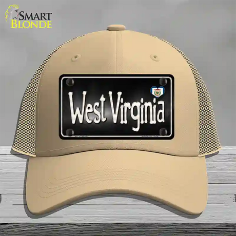 West Virginia Flag Script Novelty License Plate Hat Mesh / Khaki