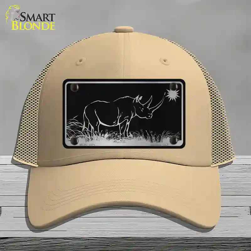 Rhino Black Brushed Chrome Novelty License Plate Hat Mesh / Khaki