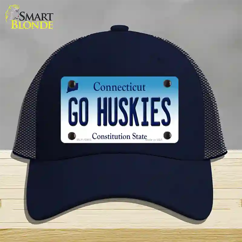 Go Huskies Connecticut Novelty License Plate Hat Mesh / Navy