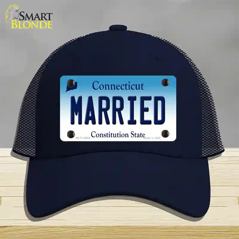 Married Connecticut Novelty License Plate Hat Mesh / Navy