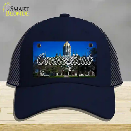 Connecticut Capital Building State Novelty License Plate Hat Mesh / Navy