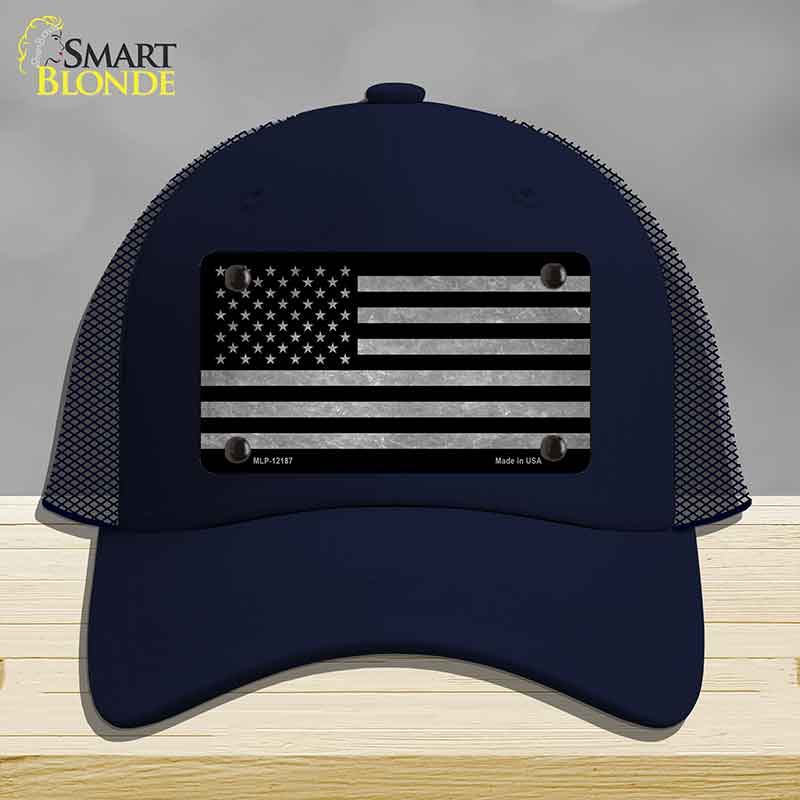 American Flag Black and Gray Novelty License Plate Hat Mesh Navy