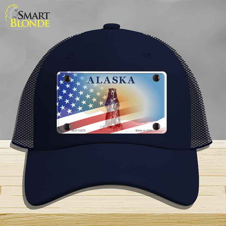Alaska Bear with American Flag Novelty License Plate Hat HAT-MLP-12478
