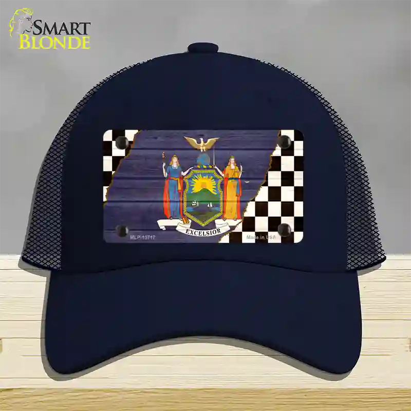 New York Racing Flag Novelty License Plate Hat Tag Mesh Navy