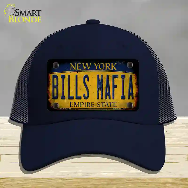 Bills Mafia New York Yellow Rusty Novelty License Plate Hat Tag Mesh Navy