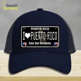I Love Puerto Rico Black Novelty License Plate Hat Mesh / Navy