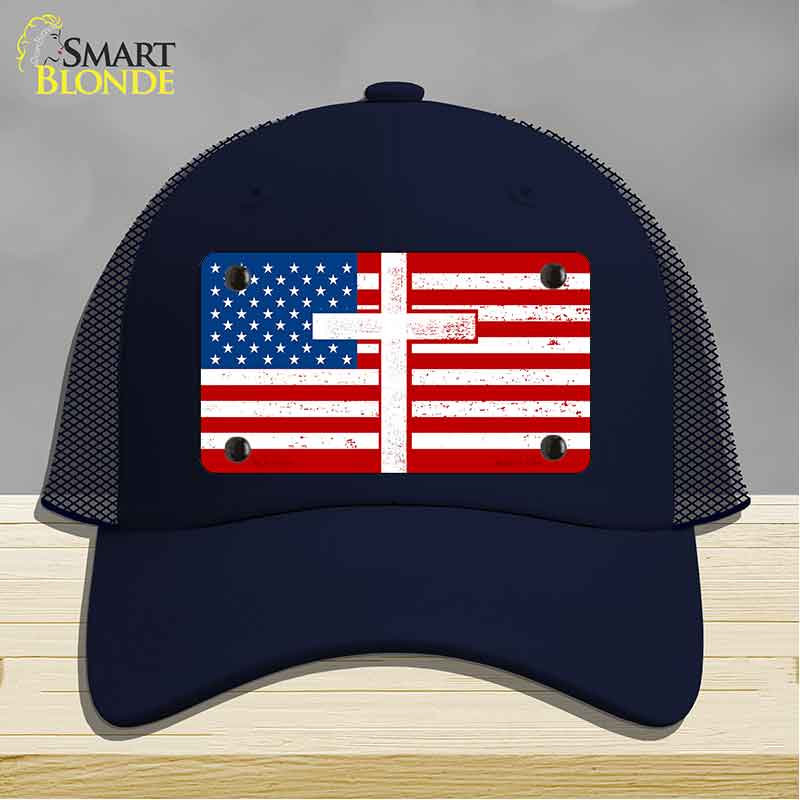 American Flag with Cross Novelty License Plate Hat HAT-MLP-14518