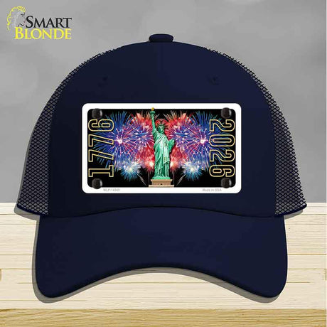 Lady Liberty Fireworks Novelty License Plate Hat HAT-MLP-14549 Mesh Navy