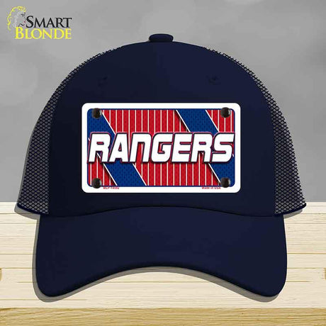 Navy blue cap with 'Rangers' logo on a gray background