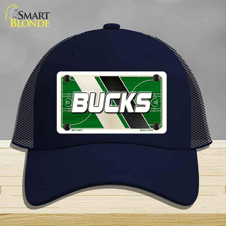 Navy blue cap with a 'Bucks' license plate design on a gray background