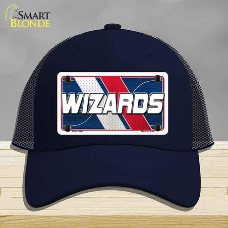 Navy blue cap with 'Wizards' license plate design on a gray background