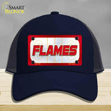 FLAMES Graphic Novelty License Plate Hat HAT-MLP-14660 Mesh Navy
