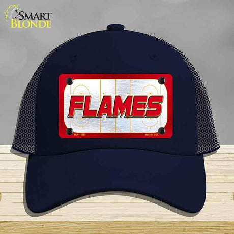 FLAMES Graphic Novelty License Plate Hat HAT-MLP-14660 Mesh Navy