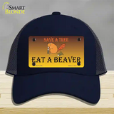 Save A Tree Eat a Beaver Novelty License Plate Hat Mesh / Navy