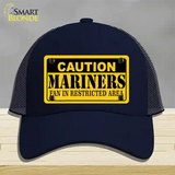 Caution Mariners Fan Novelty License Plate Hat Mesh / Navy
