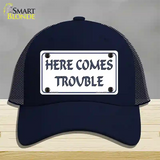 Here Comes Trouble Novelty License Plate Hat Mesh / Navy