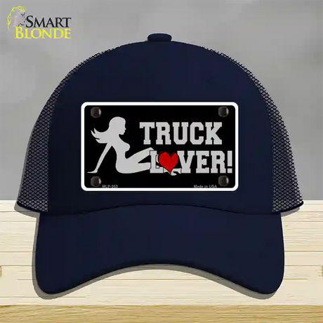 Truck Lover Girl Novelty License Plate Hat Mesh / Navy