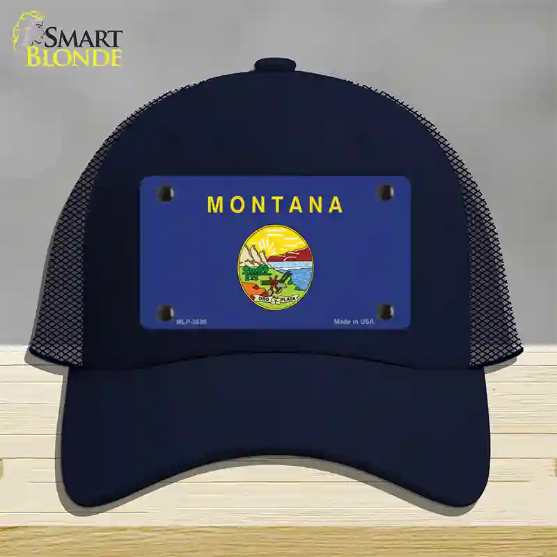 Montana State Flag Novelty License Plate Hat Mesh / Navy
